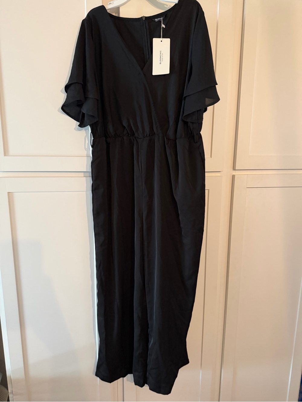BloomChic Black Ruffle Sleeve Long Jumpsuit